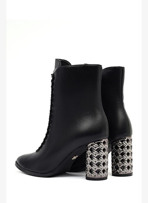 Kadın Siyah Bağcıklı Fermuarlı Kalın Topuklu Bot 25WFE481218 - Görsel 8