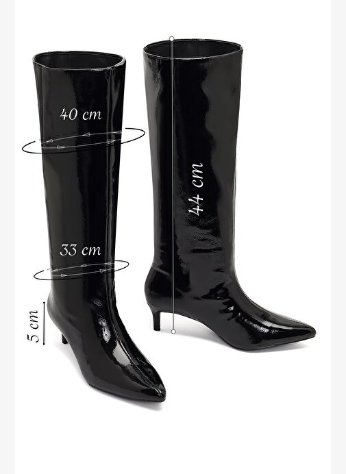 Kadın Siyah Kısa İnce Topuklu Rugan Çizme 25WFE481416 - Görsel 3