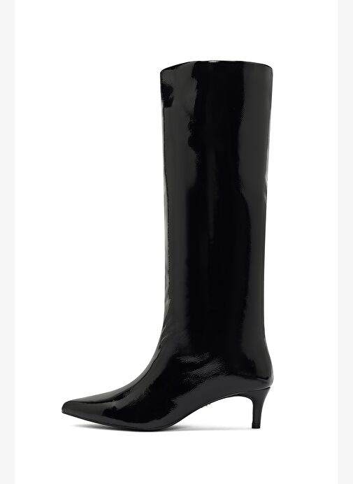 Kadın Siyah Kısa İnce Topuklu Rugan Çizme 25WFE481416 - Görsel 6