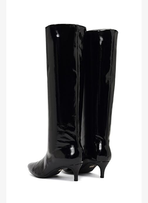 Kadın Siyah Kısa İnce Topuklu Rugan Çizme 25WFE481416 - Görsel 8