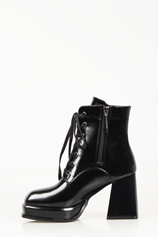 Nemesis Bağcıklı Fermuarlı Platform Topuklu Kadın Bot Siyah - Görsel 6