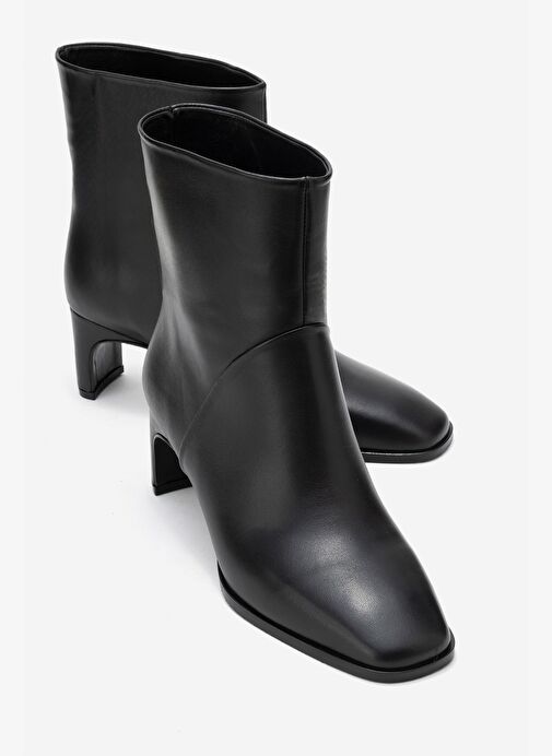 NORDY Siyah Cilt Hakiki Deri Kadın Blok Topuklu Bot - Görsel 2