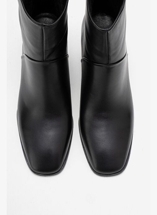 NORDY Siyah Cilt Hakiki Deri Kadın Blok Topuklu Bot - Görsel 3