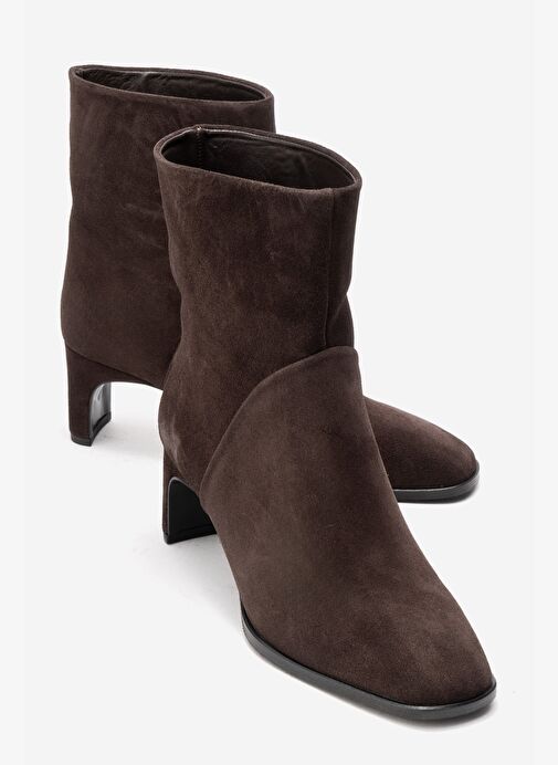 NORDY Kahverengi Süet Hakiki Deri Kadın Blok Topuklu Bot - Görsel 2