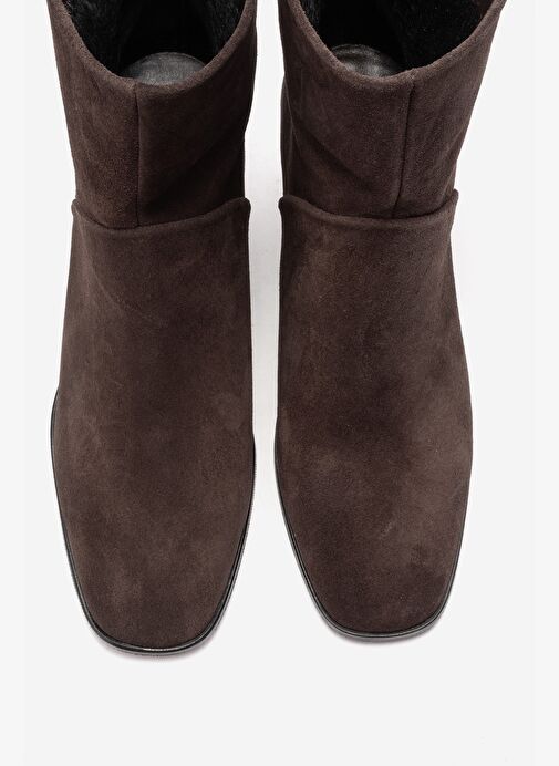 NORDY Kahverengi Süet Hakiki Deri Kadın Blok Topuklu Bot - Görsel 3