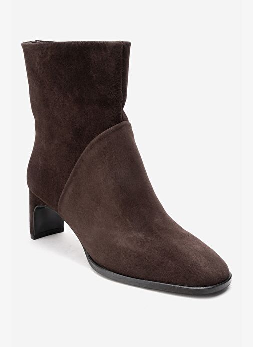 NORDY Kahverengi Süet Hakiki Deri Kadın Blok Topuklu Bot - Görsel 4