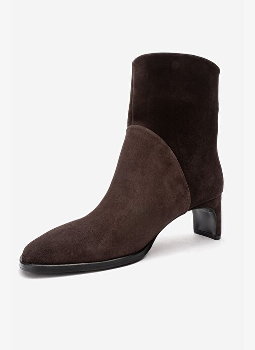 NORDY Kahverengi Süet Hakiki Deri Kadın Blok Topuklu Bot - Görsel 5