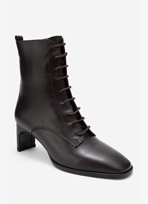 SUDY Kahverengi Cilt Hakiki Deri Bağcıklı Kadın Blok Topuklu Bot - Görsel 4