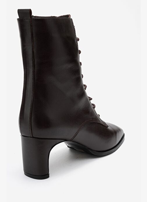 SUDY Kahverengi Cilt Hakiki Deri Bağcıklı Kadın Blok Topuklu Bot - Görsel 6