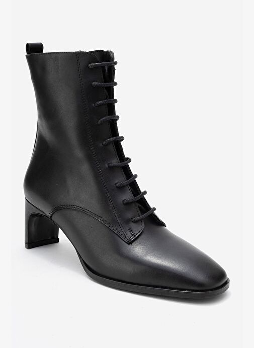 SUDY Siyah Cilt Hakiki Deri Bağcıklı Kadın Blok Topuklu Bot - Görsel 4