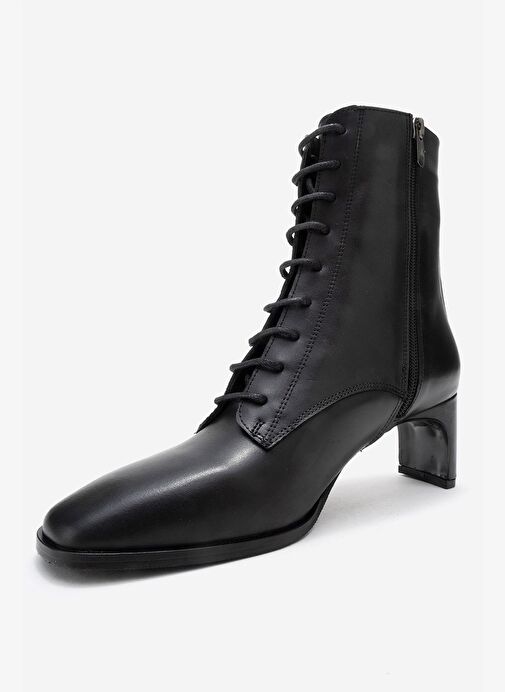 SUDY Siyah Cilt Hakiki Deri Bağcıklı Kadın Blok Topuklu Bot - Görsel 5