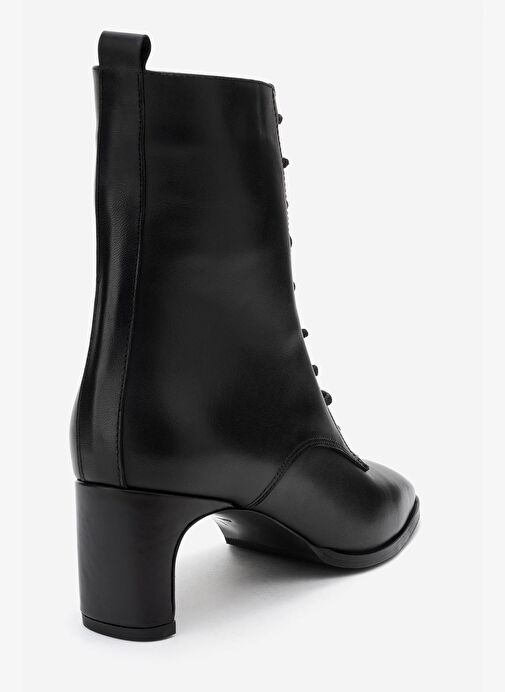 SUDY Siyah Cilt Hakiki Deri Bağcıklı Kadın Blok Topuklu Bot - Görsel 6