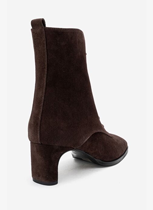 SUDY Kahverengi Süet Hakiki Deri Bağcıklı Kadın Blok Topuklu Bot - Görsel 6