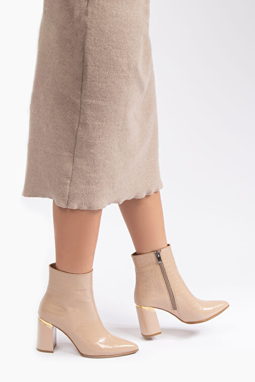 Nemesis Fermuarlı Topuklu Kadın Bot Bej - Görsel 3