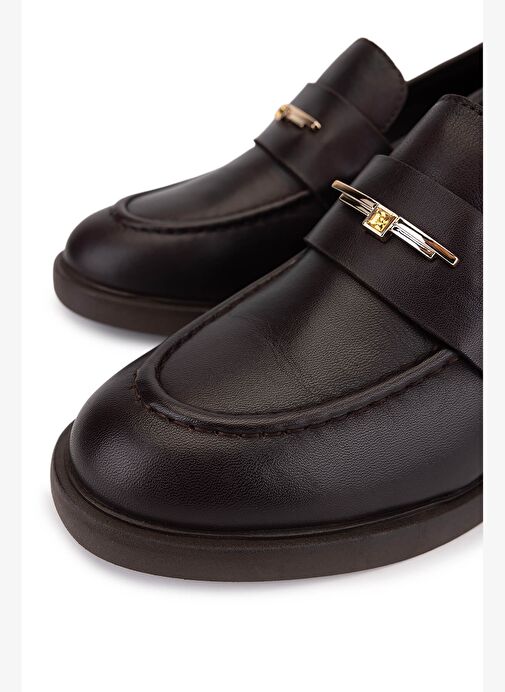 Tamer Tanca Kadın Hakiki Deri Kahverengi Loafer Ayakkabı - Görsel 4