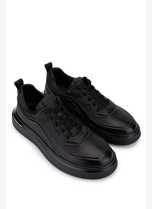 Tamer Tanca Erkek Hakiki Deri Siyah Deri Sneakers & Spor Ayakkabı - Görsel 3