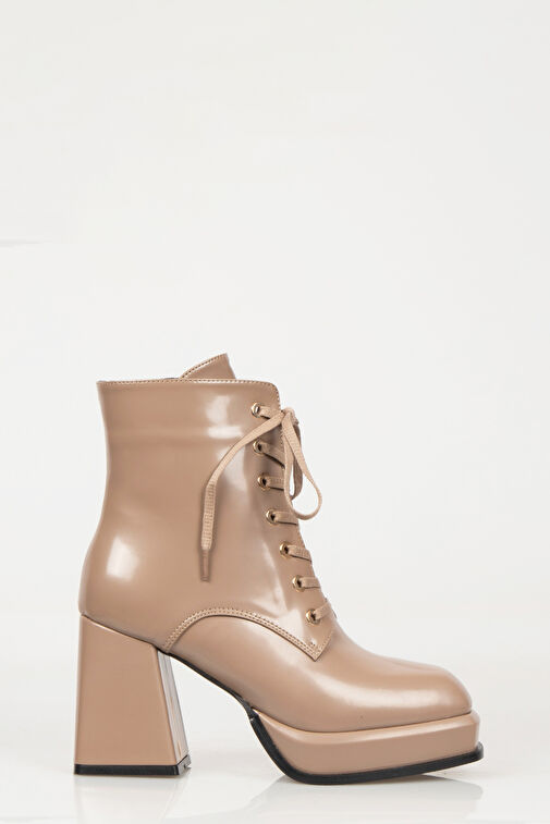 Nemesis Bağcıklı Fermuarlı Platform Topuklu Kadın Bot Vizon - Görsel 2