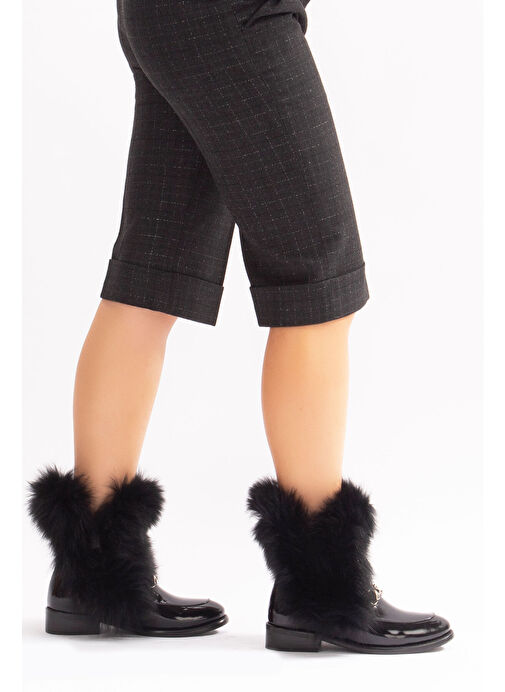 Reina Gerçek Deri Kadın Bot Siyah Rugan Deri Kürklü - Görsel 7