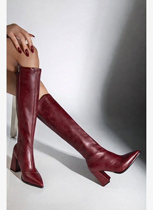 Gilla's Queen Gilla's Queen Kadın Bordo Burgonya Tarz Diz Altı Sivri Burun Topuklu Çizme Bot | Boyner Bordo - 7. görsel