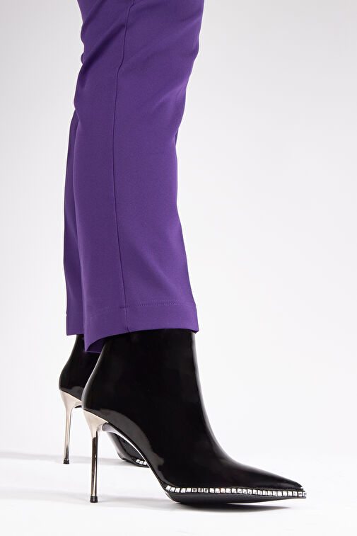 Nemesis Fermuarlı Topuklu Kadın Bot Siyah Rugan - Görsel 6