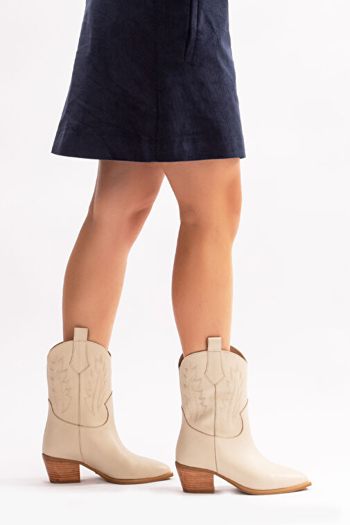 Almira Gerçek Deri Kadın Western Bot Bej - Görsel 5
