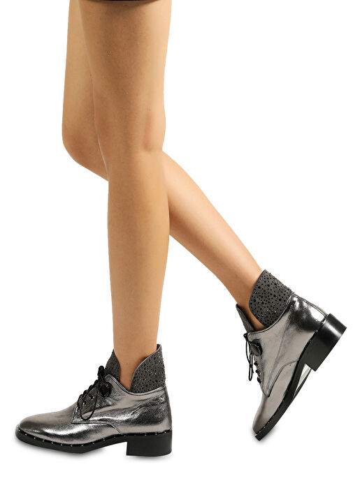 Nemesis Kadın Bağcıklı Düz Bot Çelik Deri - Görsel 3