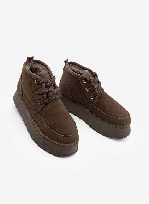 Kadın Kalın Taban İçi Kürklü Günlük Bot Mariva Kahve Süet - Görsel 2