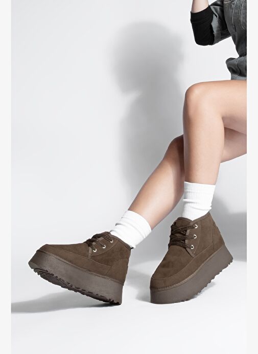 Kadın Kalın Taban İçi Kürklü Günlük Bot Mariva Kahve Süet - Görsel 3