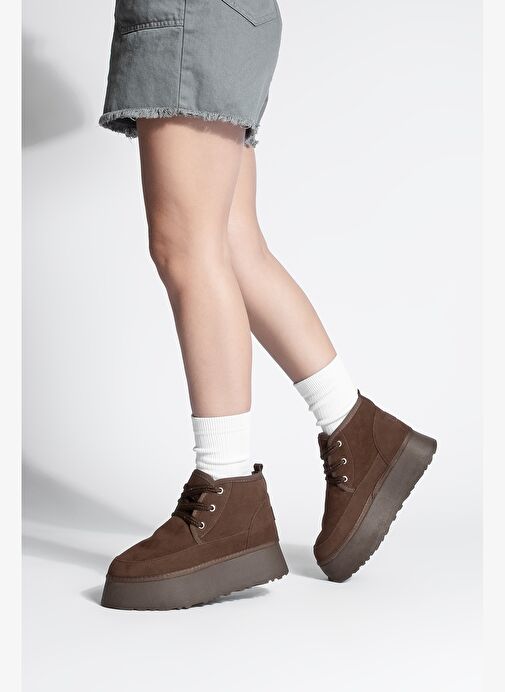 Kadın Kalın Taban İçi Kürklü Günlük Bot Mariva Kahve Süet - Görsel 5