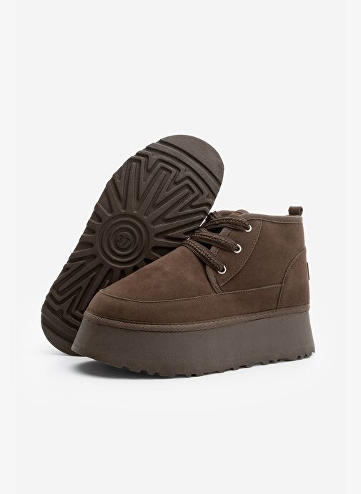 Kadın Kalın Taban İçi Kürklü Günlük Bot Mariva Kahve Süet - Görsel 8