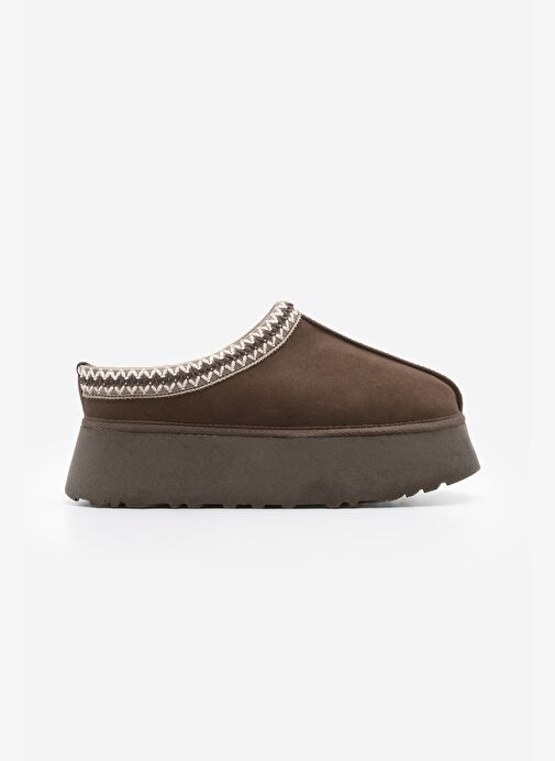 Kadın İçi Kürklü Kalın Taban Önü Kapalı Günlük Kışlık Terlik Furenta Kahve Süet - Görsel 3