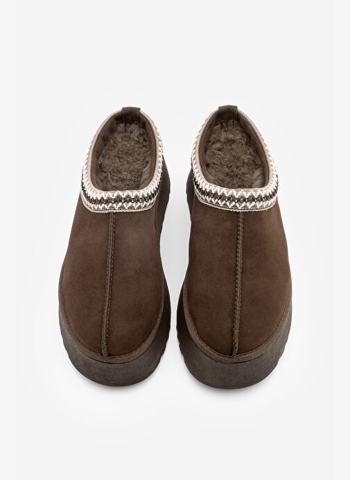 Kadın İçi Kürklü Kalın Taban Önü Kapalı Günlük Kışlık Terlik Furenta Kahve Süet - Görsel 7
