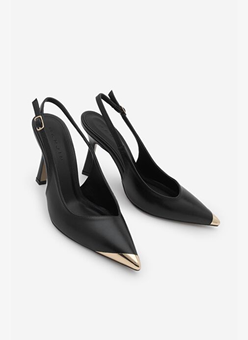 Marjin Marjin Kadın Stiletto Sivri Burun Altın Detaylı Arkası Açık Topuklu Ayakkabı Süvat Siyah | Boyner Siyah - 2. görsel