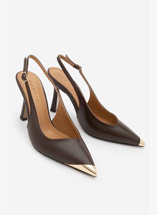 Marjin Marjin Belirsiz Kadın Stiletto Sivri Burun Altın Detaylı Arkası Açık Topuklu Ayakkabı Süvat Kahve | Boyner Belirsiz - 2. görsel