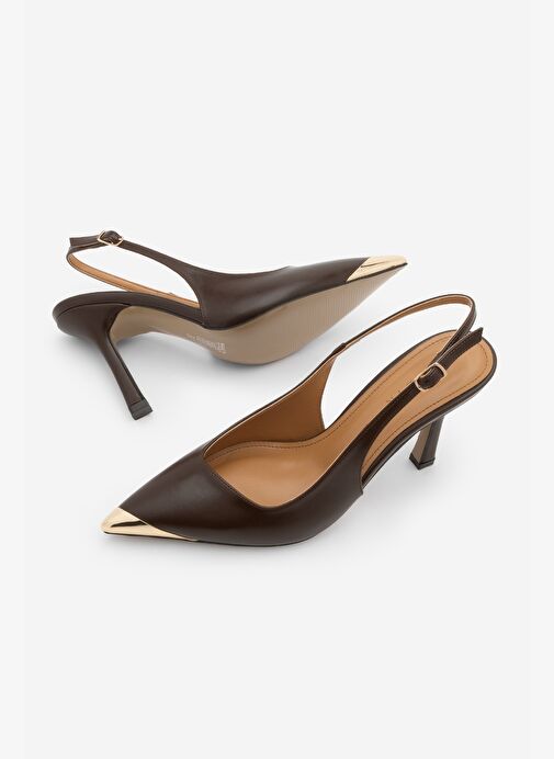Marjin Marjin Belirsiz Kadın Stiletto Sivri Burun Altın Detaylı Arkası Açık Topuklu Ayakkabı Süvat Kahve | Boyner Belirsiz - 8. görsel