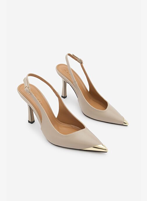 Marjin Marjin Kadın Stiletto Sivri Burun Altın Detaylı Arkası Açık Topuklu Ayakkabı Süvat Bej Boyner'de! Bej - 6. görsel