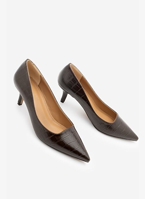 Kadın Stiletto Croco Desenli Topuklu Ayakkabı Olfin Kahve Croco - Görsel 2