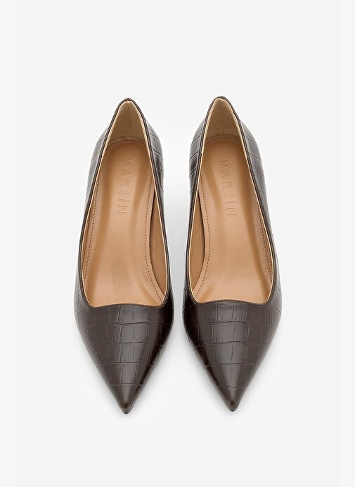 Kadın Stiletto Croco Desenli Topuklu Ayakkabı Olfin Kahve Croco - Görsel 5