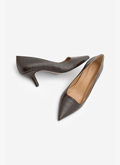 Kadın Stiletto Croco Desenli Topuklu Ayakkabı Olfin Kahve Croco - Görsel 6