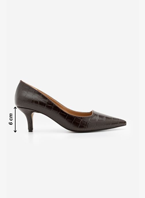 Kadın Stiletto Croco Desenli Topuklu Ayakkabı Olfin Kahve Croco - Görsel 7