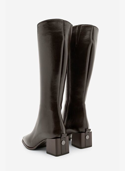 Kadın Küt Burun Fermuarlı Kalın Topuklu Çizme Lusso Kahve - Görsel 8