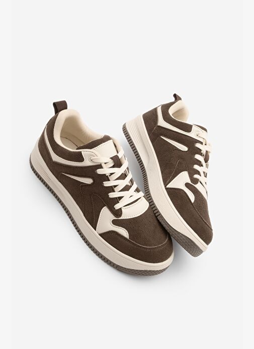 Kadın Sneaker Çok Parçalı Spor Ayakkabı Gosfin Kahve Süet - Görsel 2