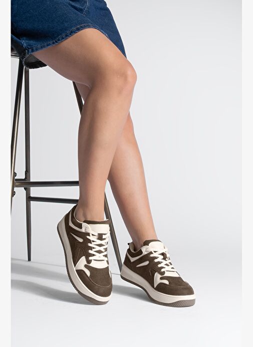 Kadın Sneaker Çok Parçalı Spor Ayakkabı Gosfin Kahve Süet - Görsel 3