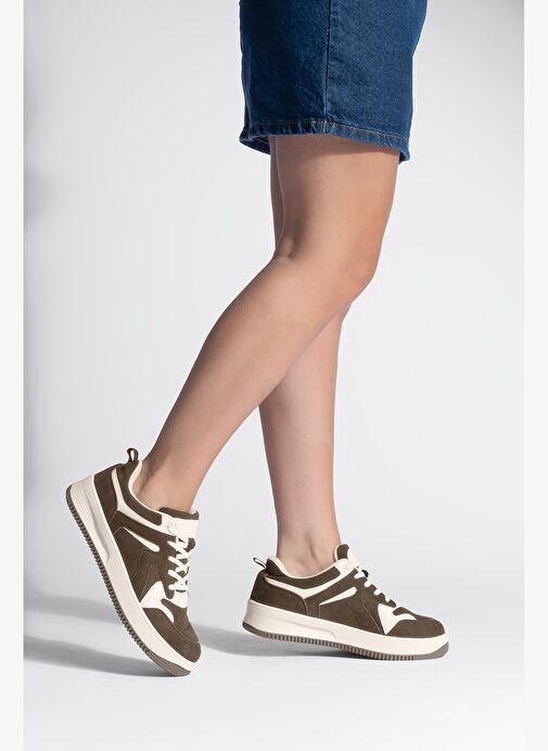Kadın Sneaker Çok Parçalı Spor Ayakkabı Gosfin Kahve Süet - Görsel 5
