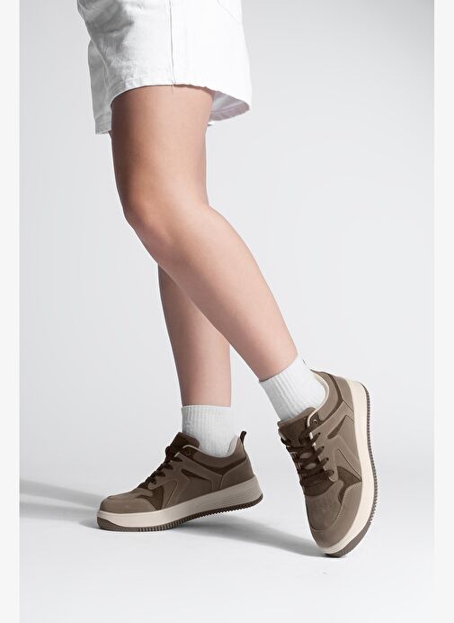 Kadın Sneaker Yüksek Taban Spor Ayakkabı Aryan Vizon Süet - Görsel 5