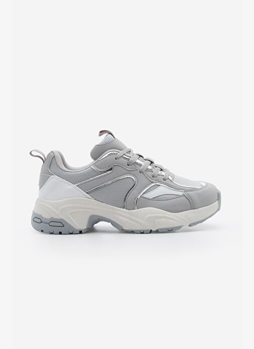 Kadın Sneaker Kalın Taban Bağcıklı Çok Parçalı Spor Ayakkabı Luser Gri - Görsel 2