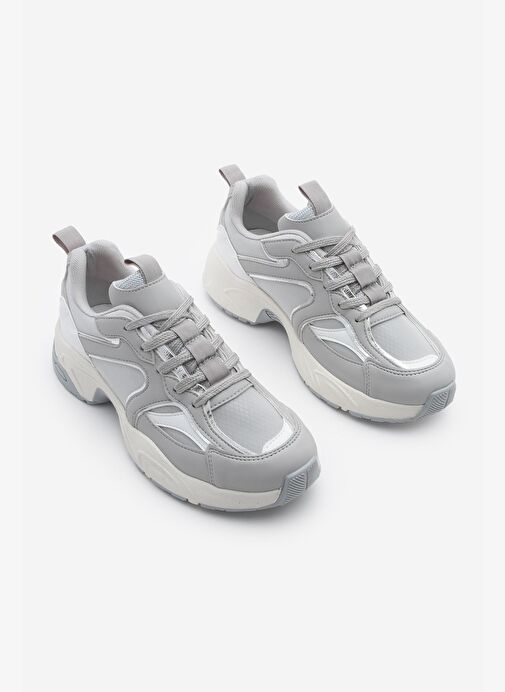 Kadın Sneaker Kalın Taban Bağcıklı Çok Parçalı Spor Ayakkabı Luser Gri - Görsel 5