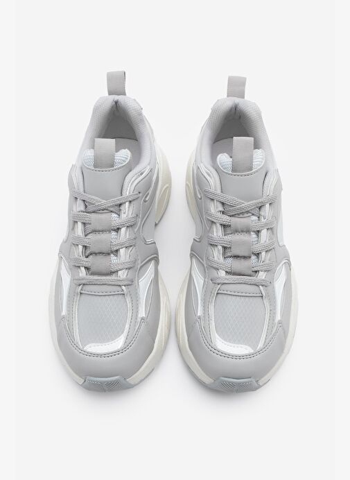 Kadın Sneaker Kalın Taban Bağcıklı Çok Parçalı Spor Ayakkabı Luser Gri - Görsel 3