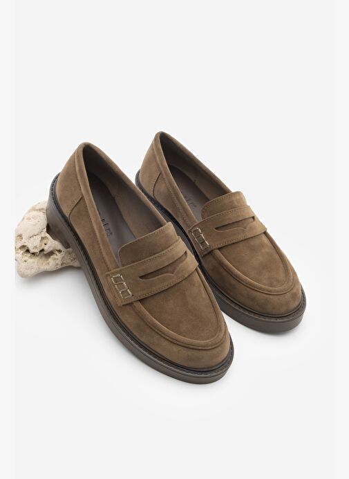 Kadın Loafer Günlük Klasik Ayakkabı Casual Makosen Fonle Taba Süet - Görsel 3
