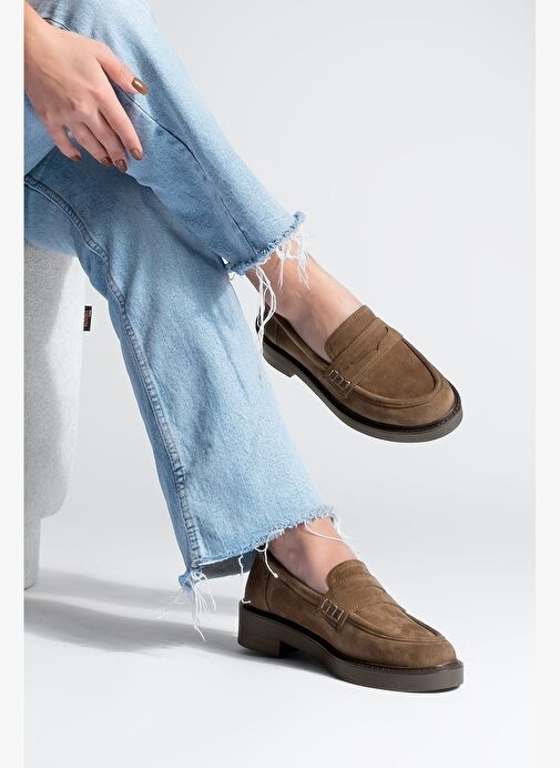 Kadın Loafer Günlük Klasik Ayakkabı Casual Makosen Fonle Taba Süet - Görsel 4